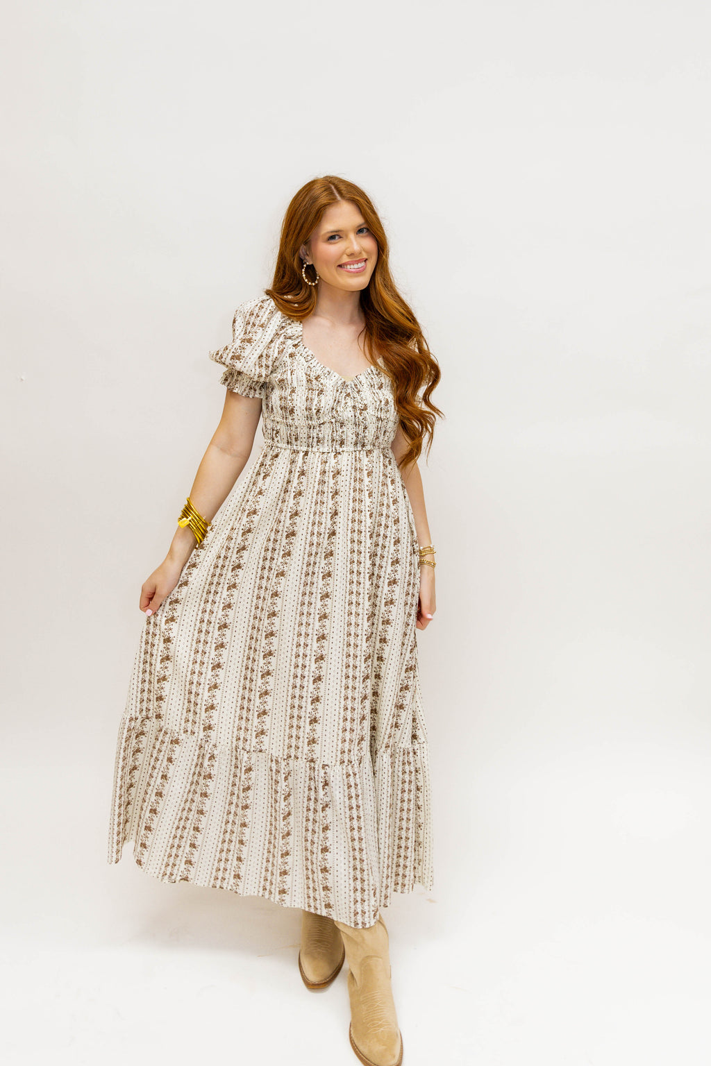 FLORAL STRIPE MIDI DRESS