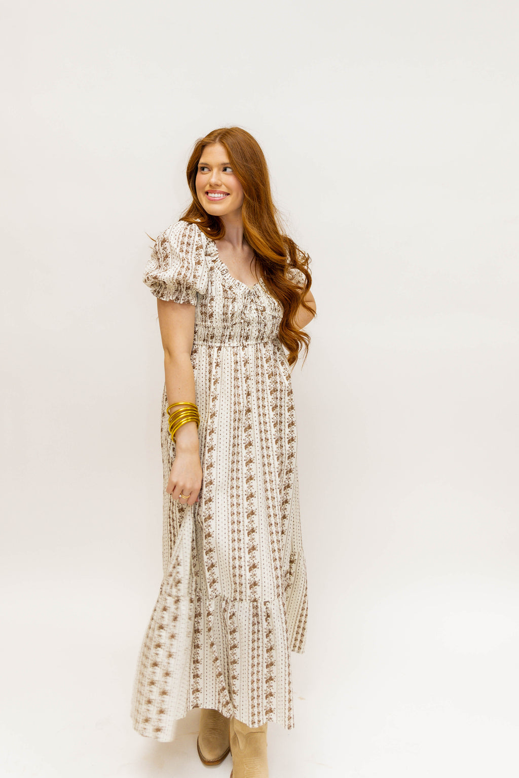 FLORAL STRIPE MIDI DRESS