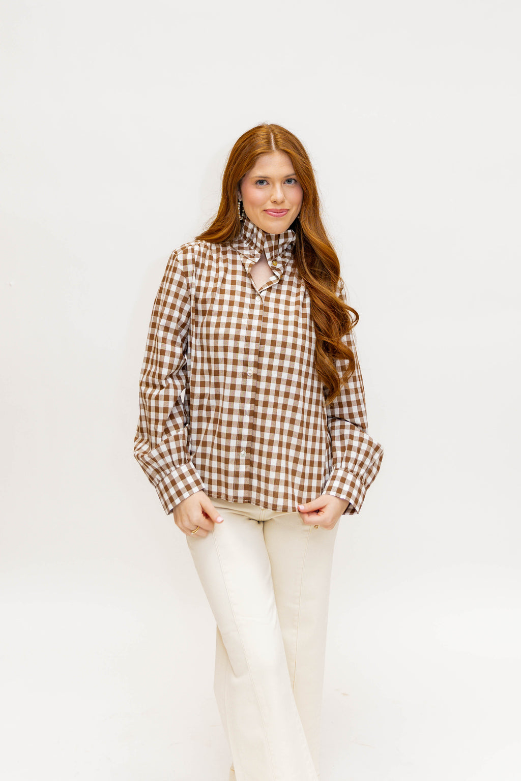 GINGHAM RUFFLED COLLAR SHIRT