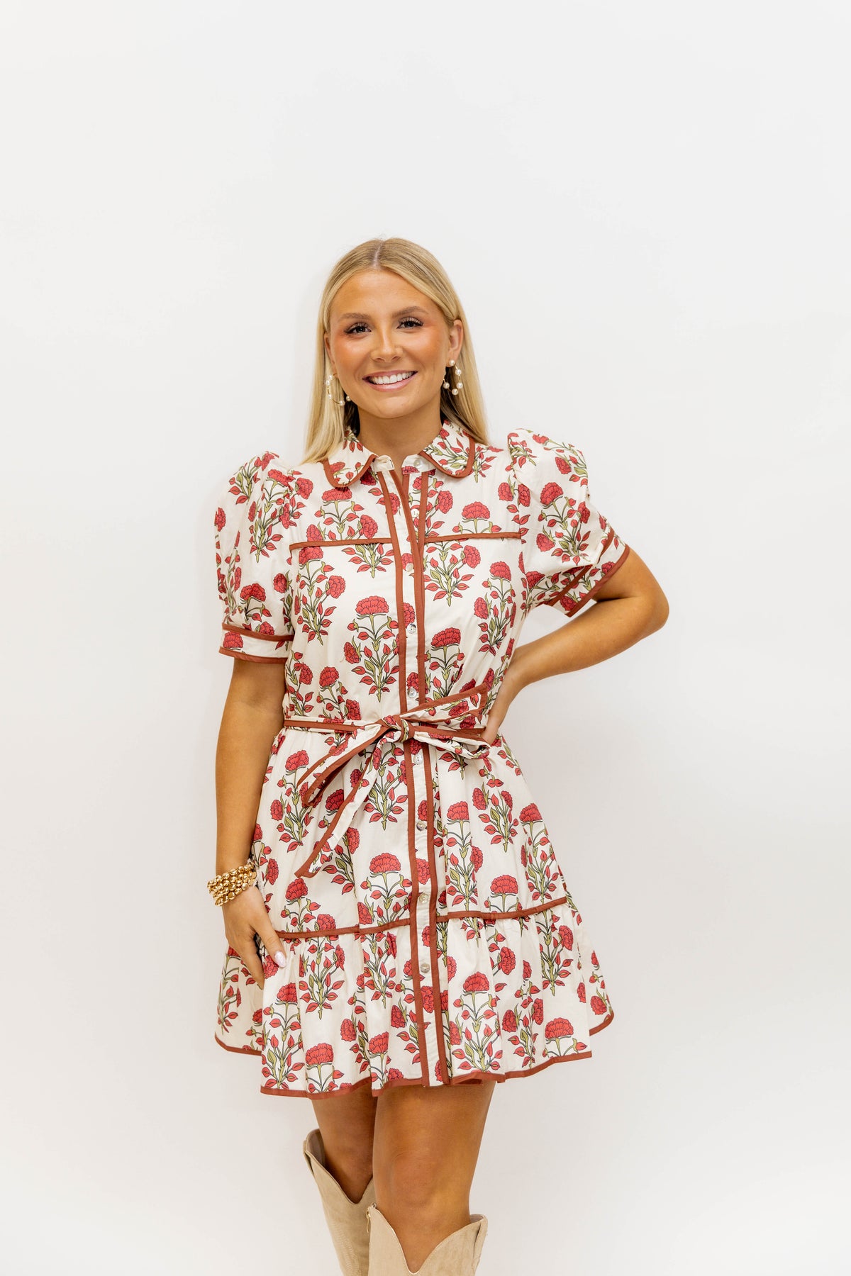 FLORAL TAUPE DRESS