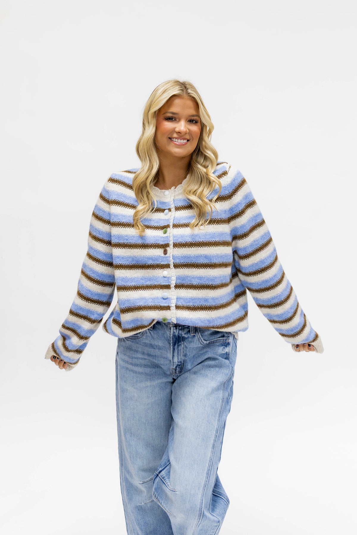 BLUE & KHAKI STRIPE CARDIGAN